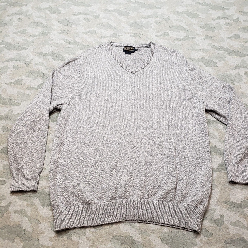 Pendleton‎ Sweater Mens XL Gray Cashmere Blend V-Neck Pullover Long Sleeve